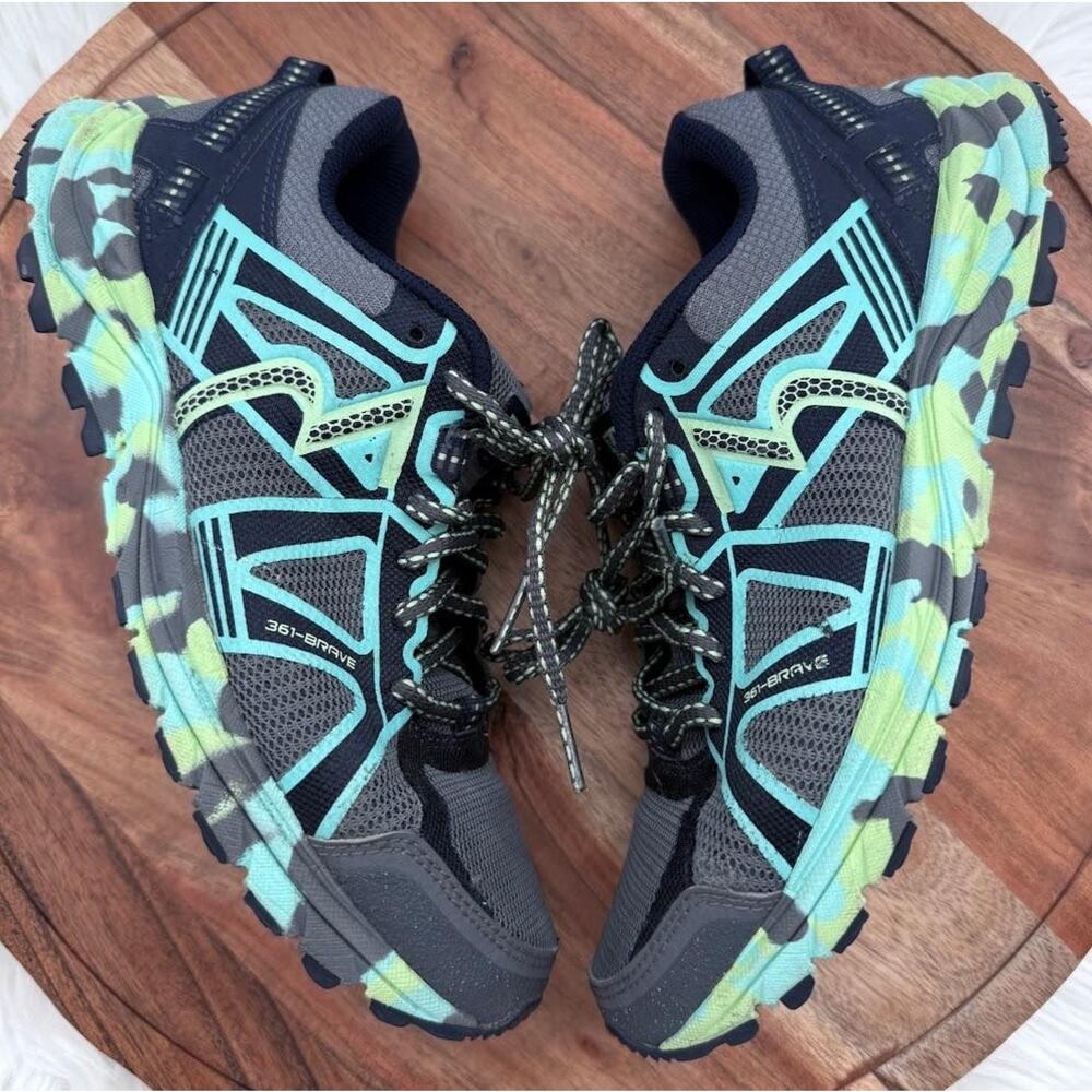 361 Degrees Brave Shoes Womens Size‎ 6.5 Gray Blue Camo Trail Running Sneakers